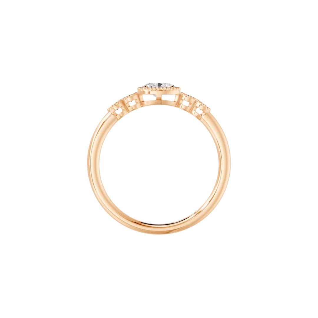 Bague de fiançailles 0.25 carat or rose 14 carats diamant naturel ovale et diamants naturels ronds Lina