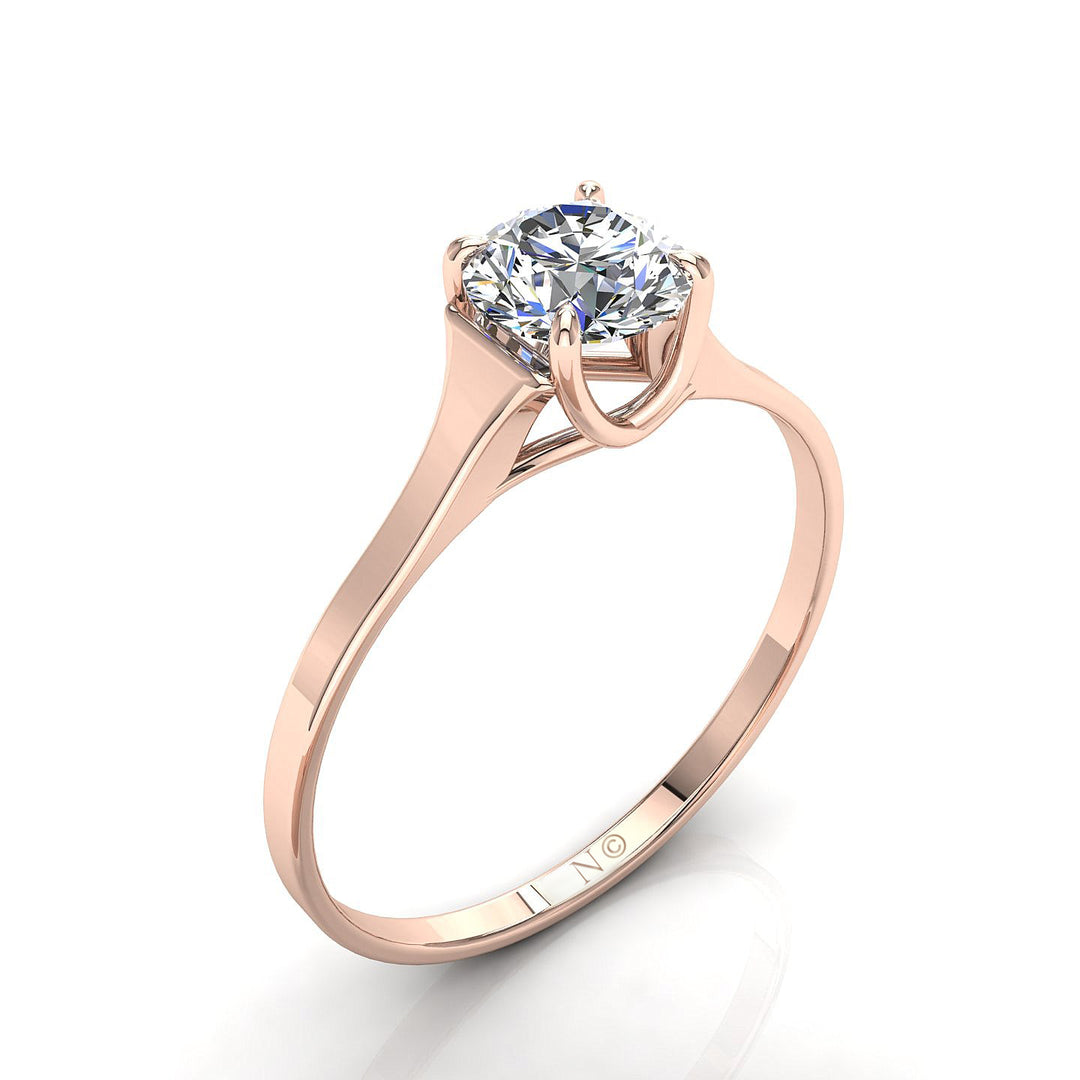 Solitaire Carina bague diamant naturel rond 0.80 carat or rose