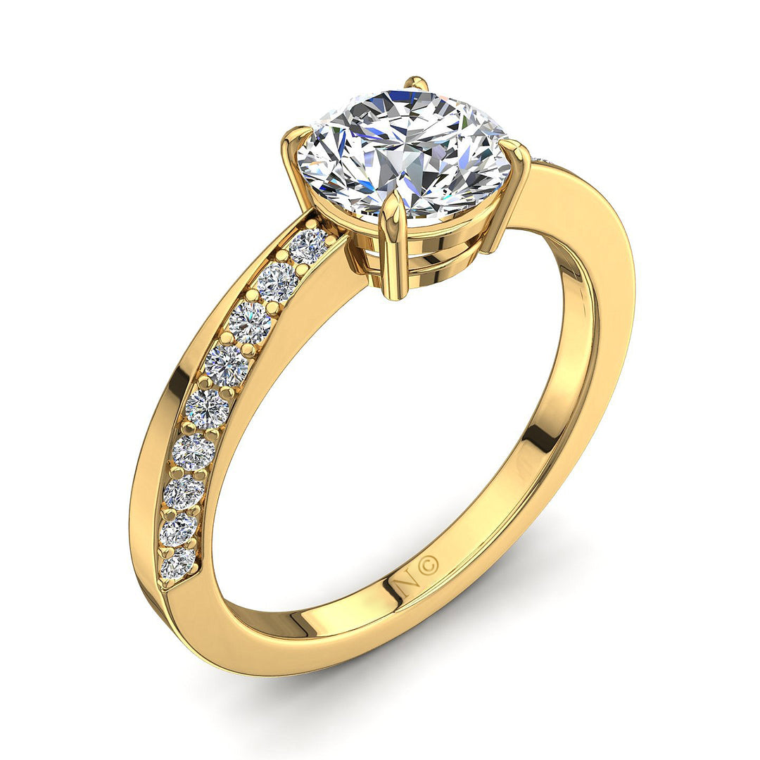 Solitaire Bianca bague diamant rond 1.15 carat or jaune