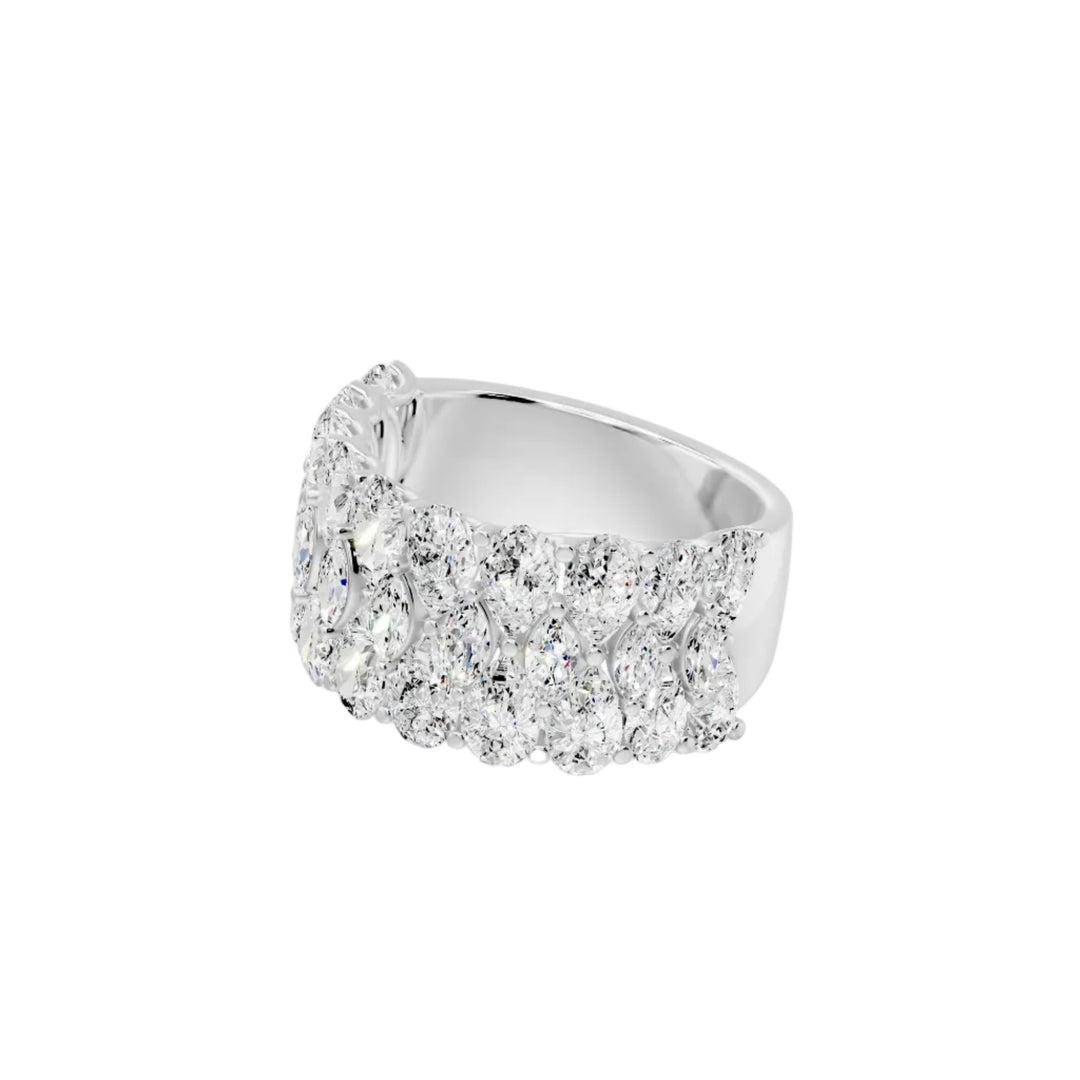Bague Amalfi solitaire diamants synthétiques poires et diamants synthétiques marquises 5.45 carats or blanc 14 carats