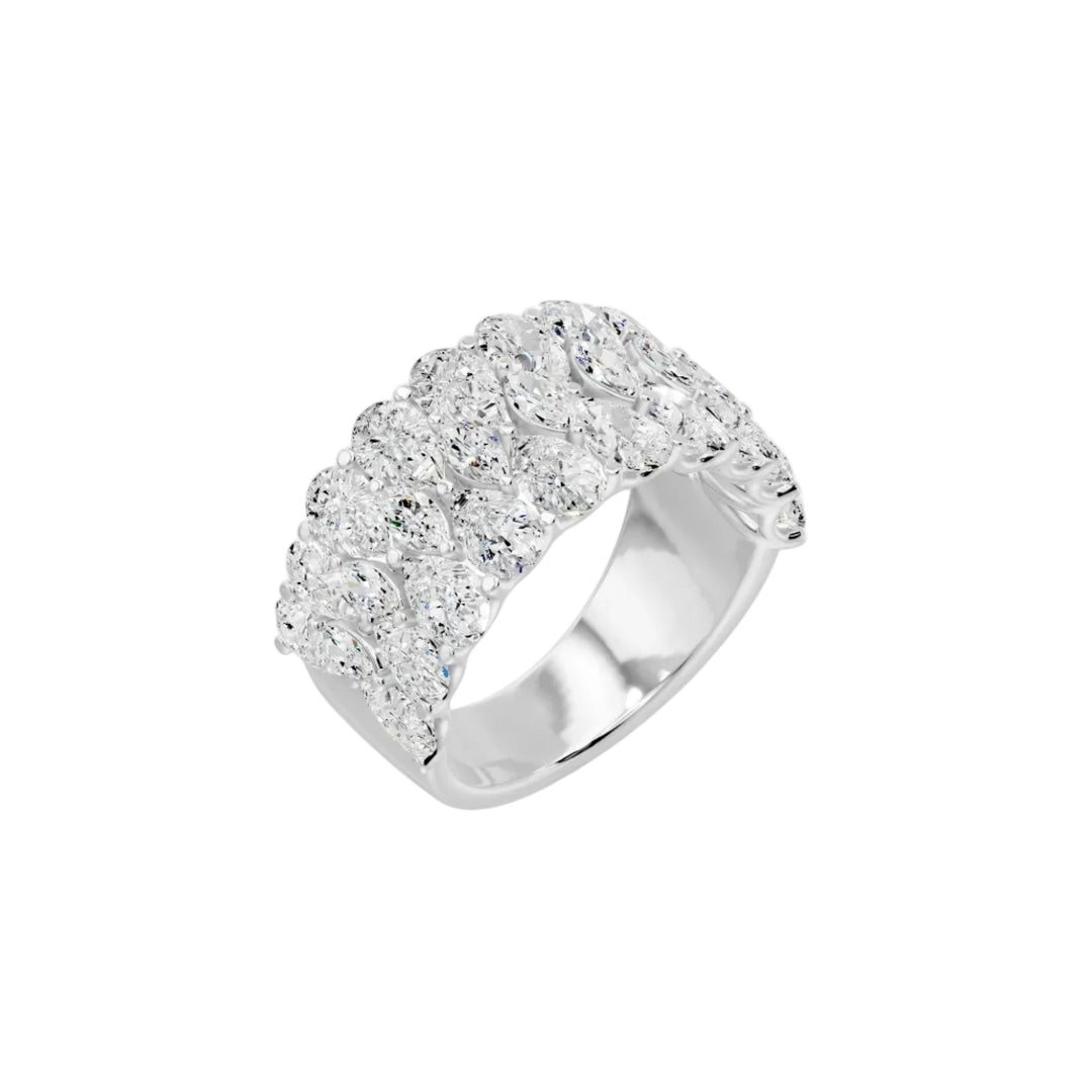 Bague de fiançailles diamants synthétiques poires et diamants synthétiques marquises 5.45 carats or blanc 14 carats Amalfi
