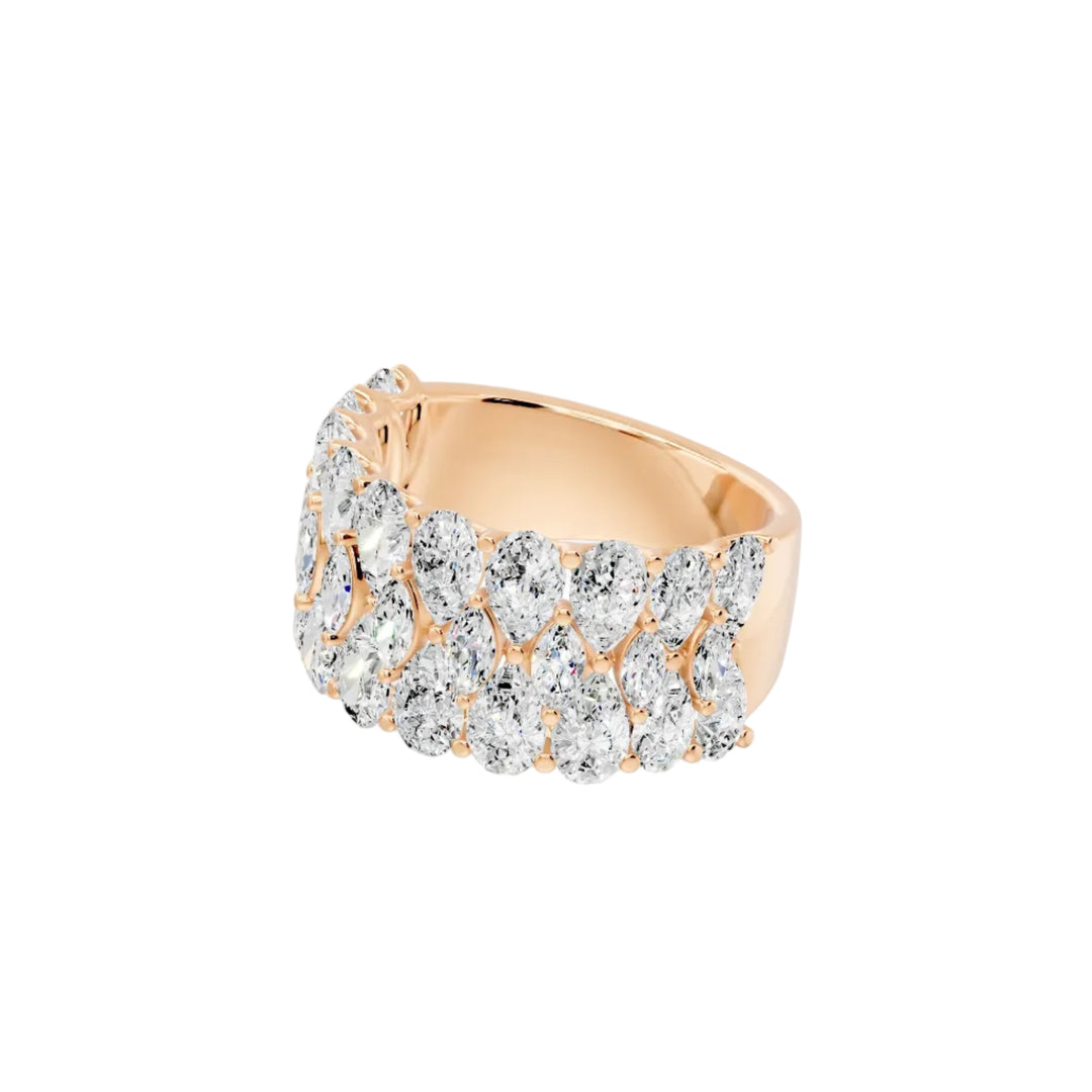 Bague diamants synthétiques poires et diamants synthétiques marquises 5.45 carats or rose 14 carats Amalfi