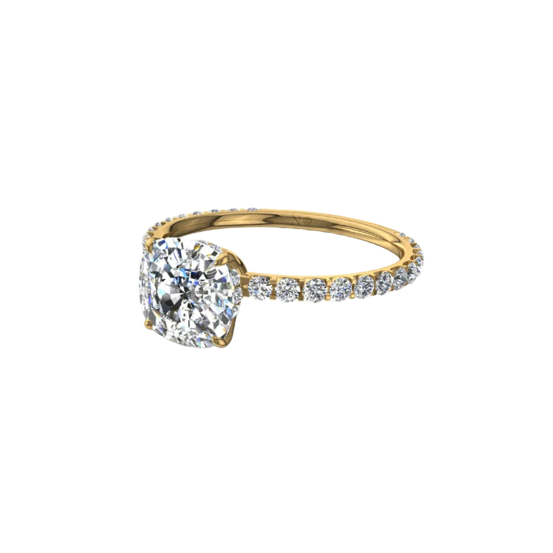 Bague solitaire 1.00 carat or jaune diamant naturel coussin et diamants naturels ronds Sofia