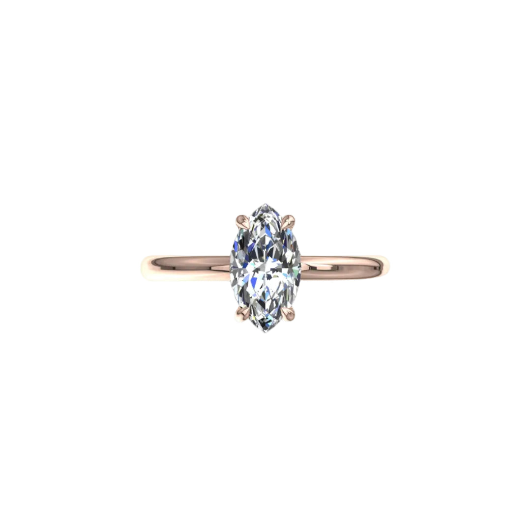 Solitaire diamant naturel marquise et diamants naturels ronds 1 carat or rose Chloé