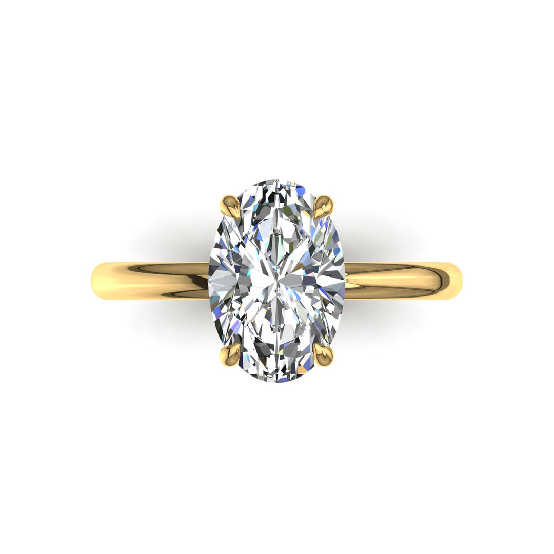 Bague solitaire 0.70 carat or jaune diamant naturel ovale et diamants naturels ronds Romy
