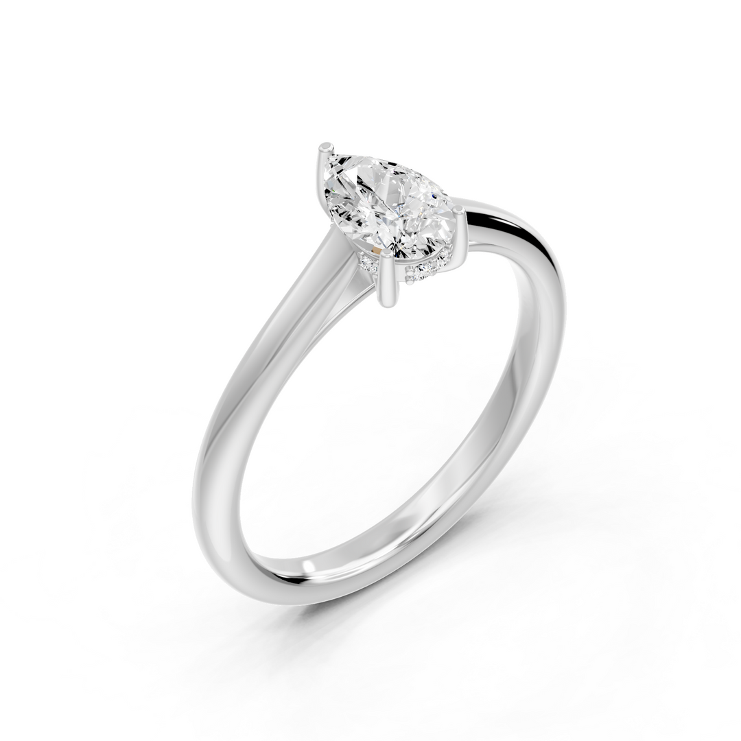 Bague de fiançailles diamant naturel poire 1.00 carat or blanc 14 carats Amalia