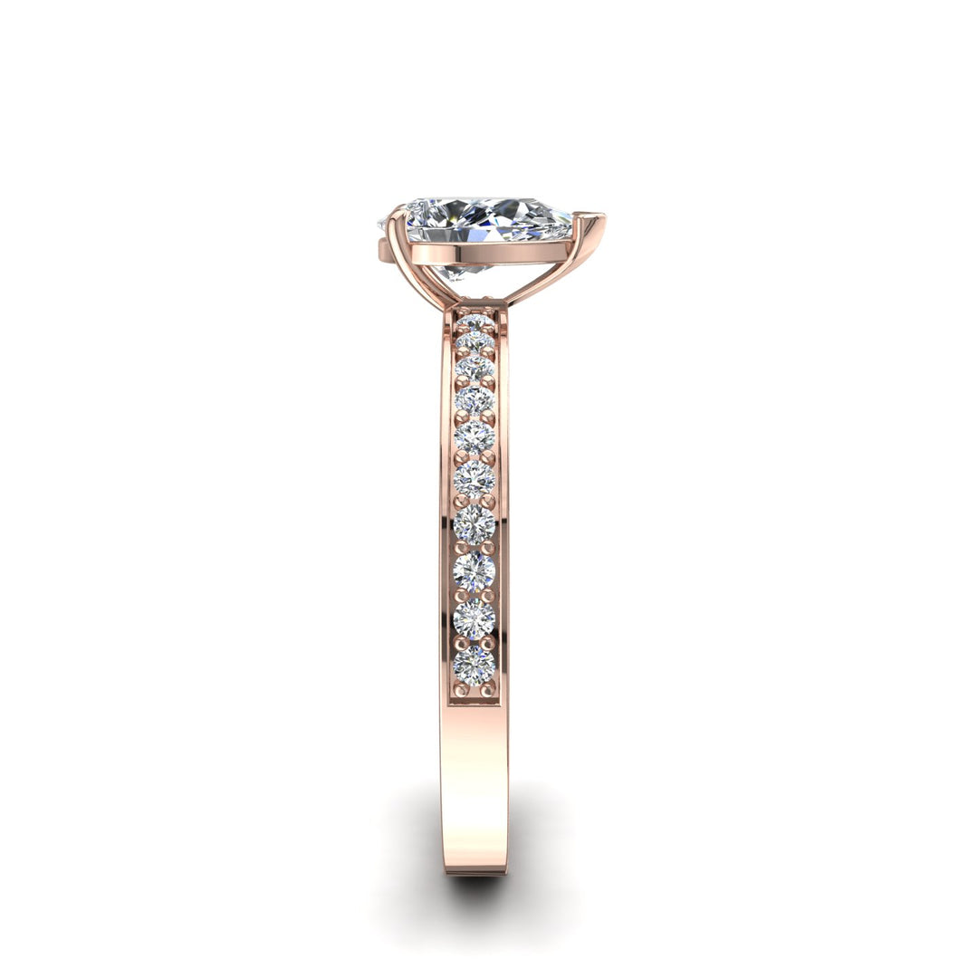 Solitaire diamant poire et diamants ronds Noémie 0.80 carat or rose