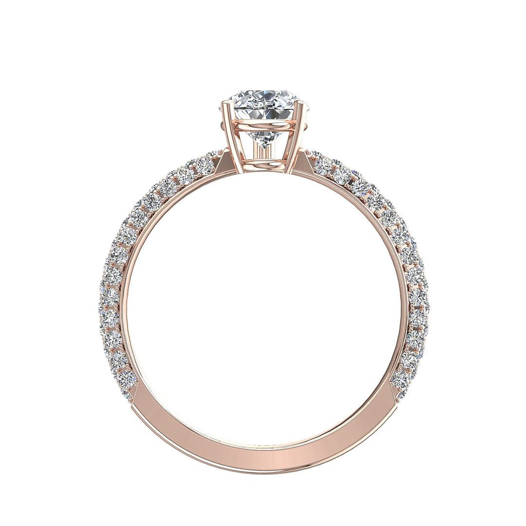 Solitaire Patrizia bague diamant poire et diamants ronds 1.50 carat or rose