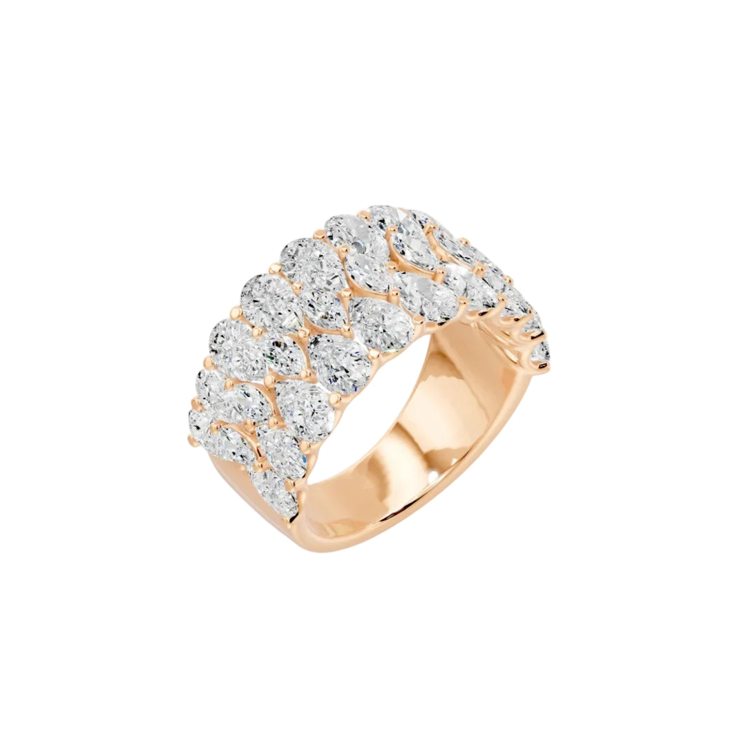 Bague de fiançailles diamants synthétiques poires et diamants synthétiques marquises 5.45 carats or rose 14 carats Amalfi