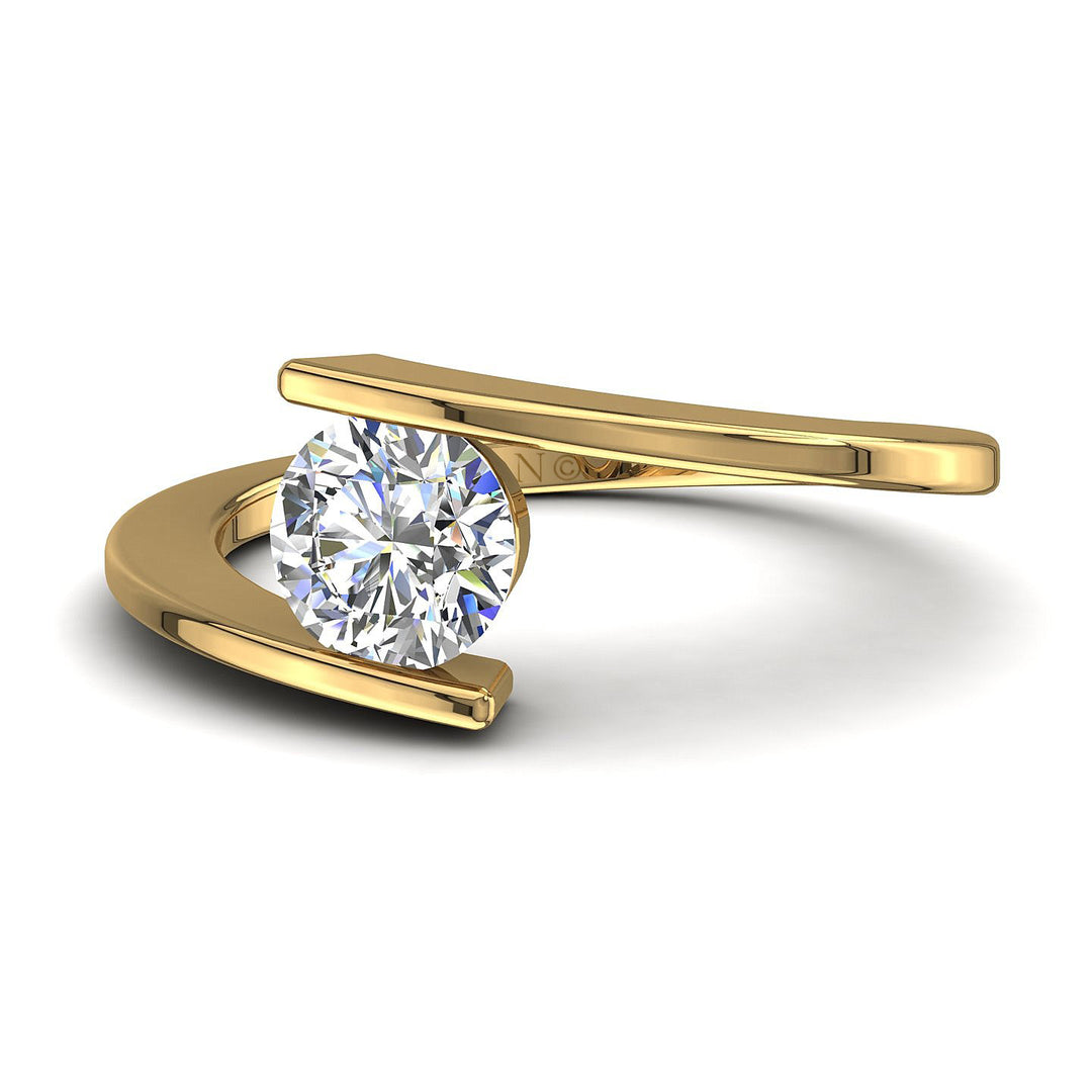 Bague de mariage diamant rond 0.60 carat or jaune Francesca