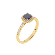 bague saphir coussin et diamants naturels ronds 0,70  carat or jaune Mirabella pavée
