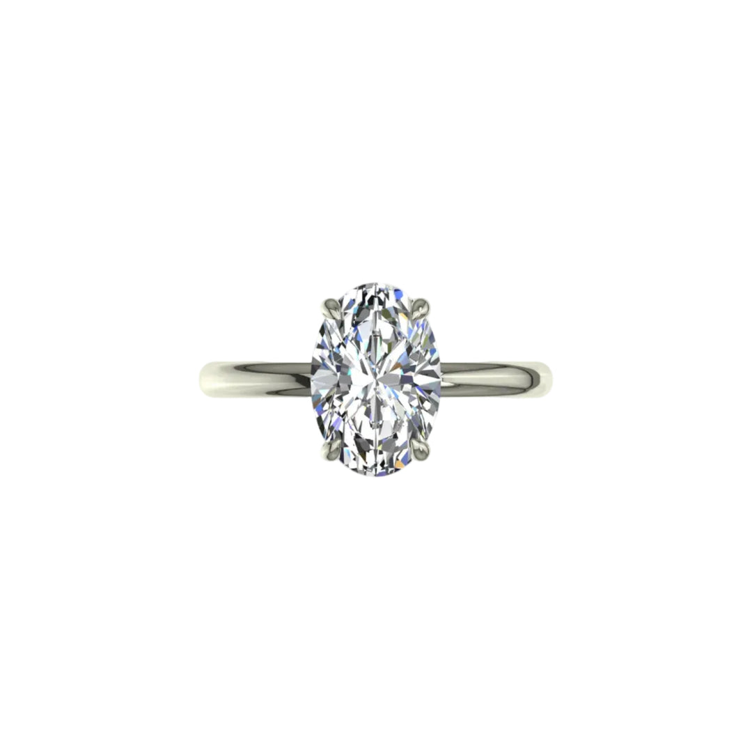 Solitaire bague diamant naturel ovale et diamants naturels ronds 0.50 carat or blanc Romy