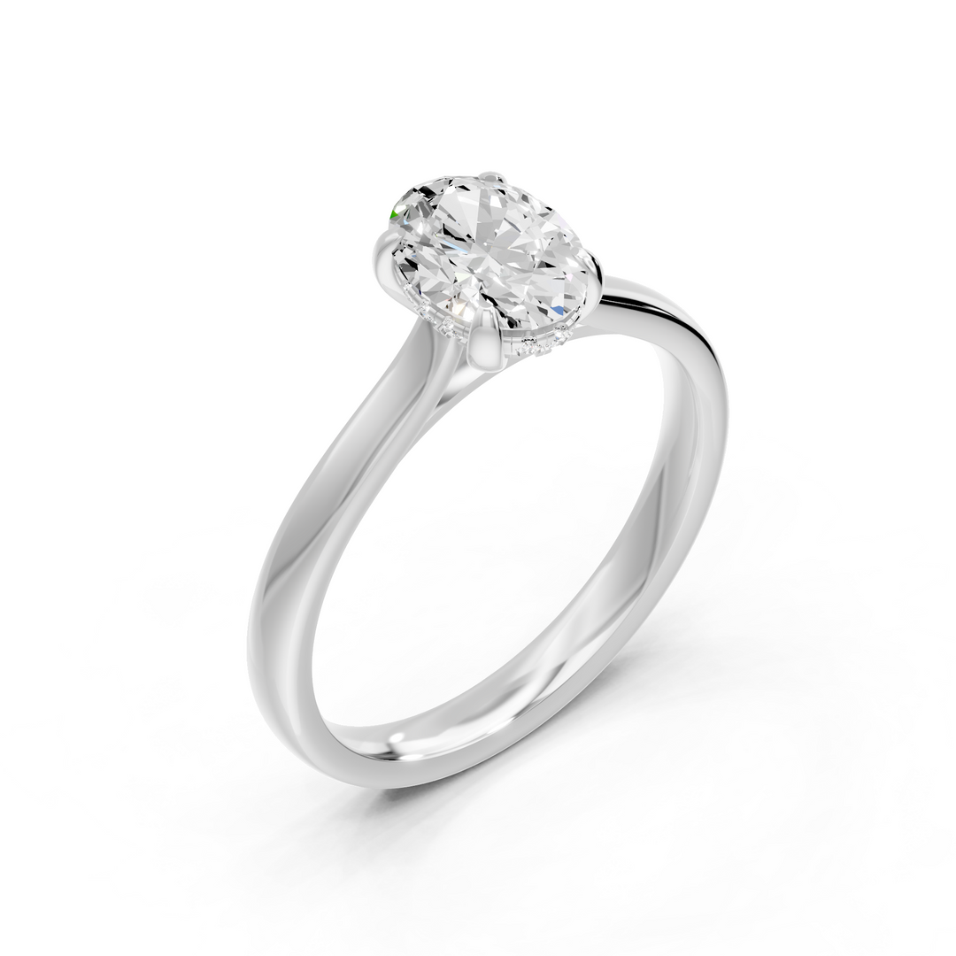 Solitaire diamant naturel ovale et diamants naturels ronds 1.05 carat or blanc 14 carats Viviana